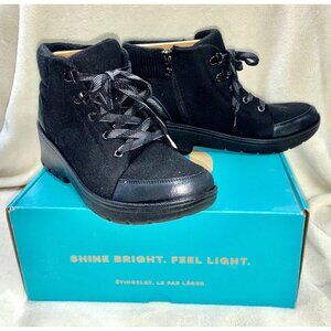NIB Bzees Brooklyn Ankle Bootie Side-Zip Lace Up Black Machine Washable 8.5 M .f